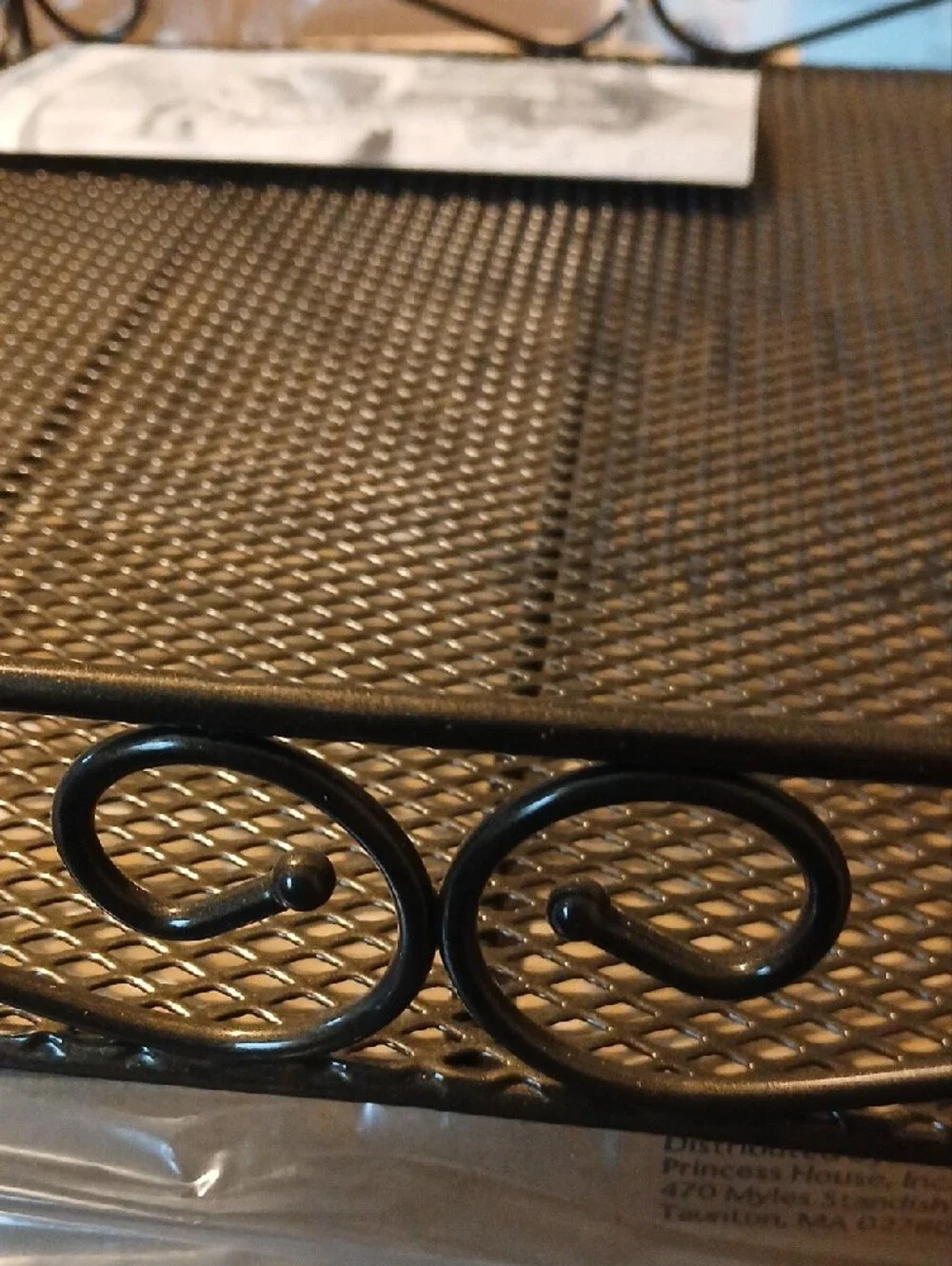 Princess House Black Metal Mesh Square Vanity Tray w Scrollwork- Meridian 3207